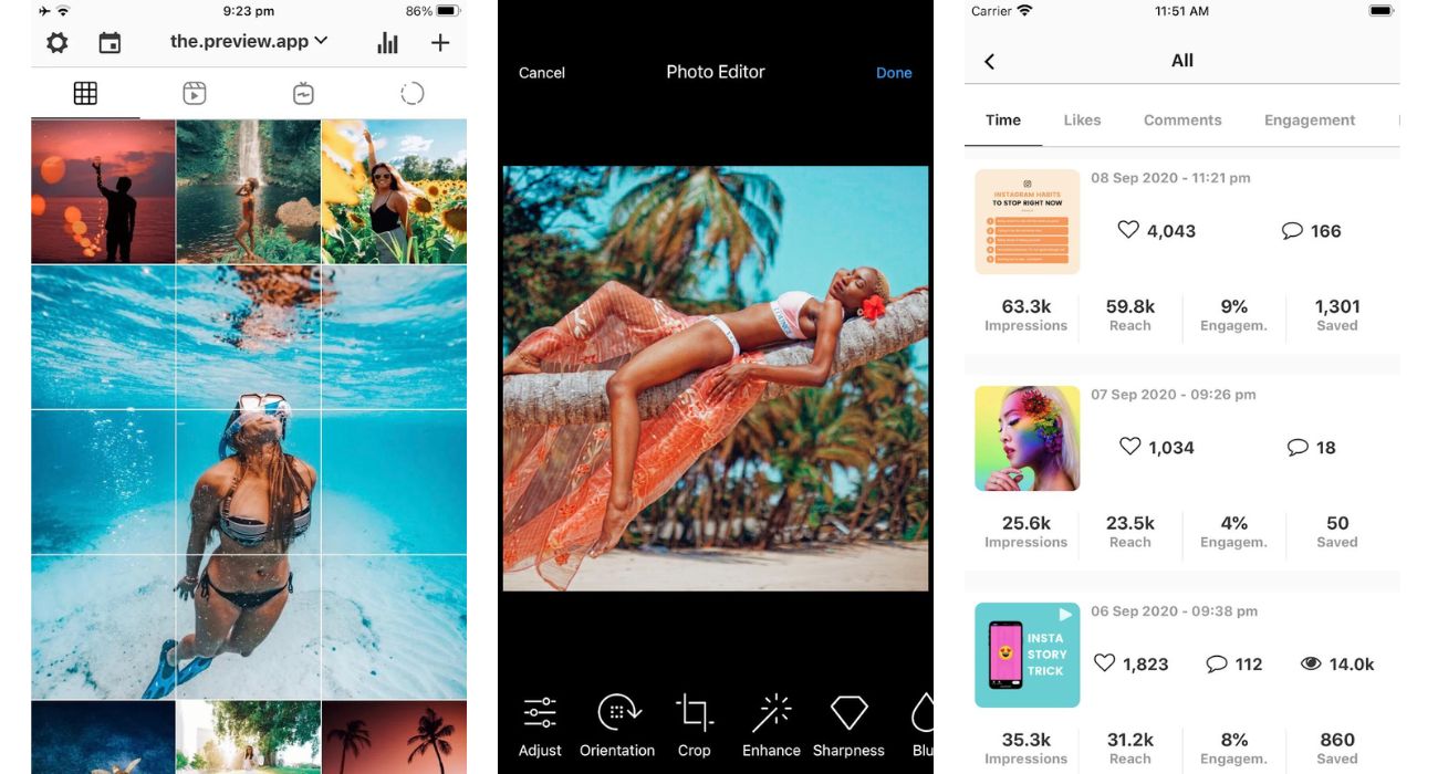 Preview - Plan your Instagram permite planificar y programar las publicaciones en Instagram en la que ofrece una variedad de características y herramientas para ayudar a diseñar, organizar y publicar contenido en el perfil. (Pantallazo)