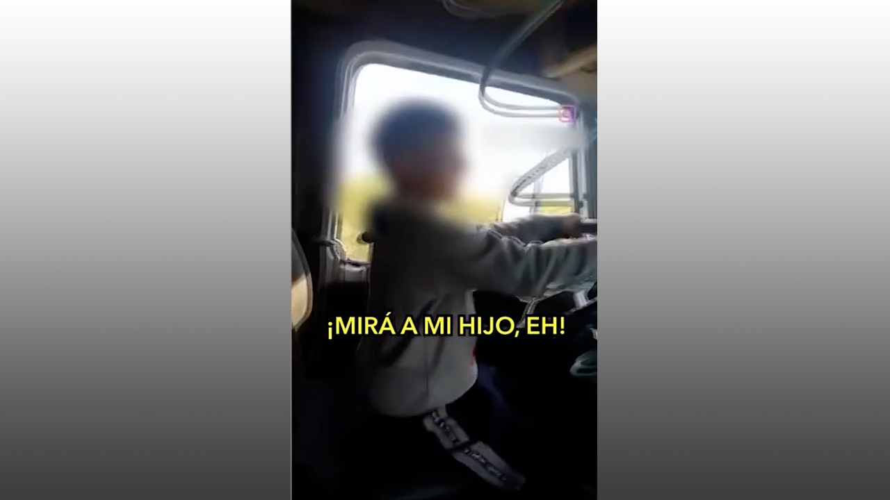 Un hombre puso a su hijo de 8 años a manejar un camión en Garín. (Foto: Captura de TV)