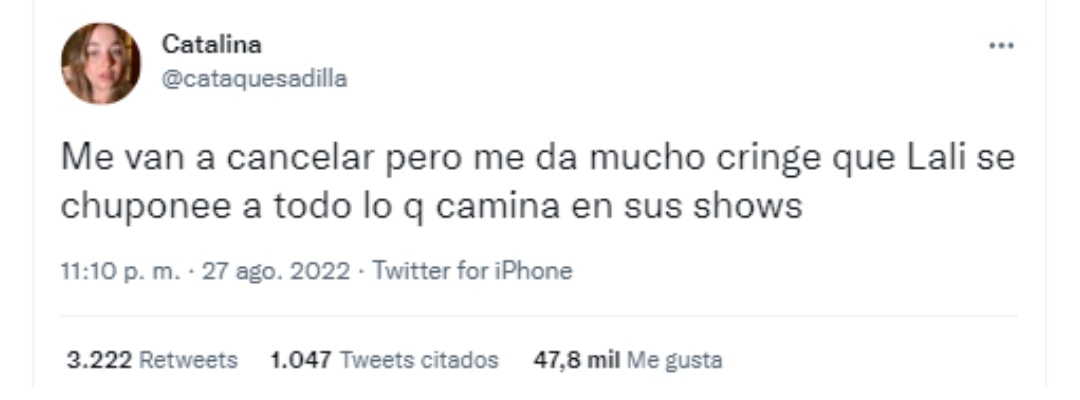 El tweet en contra de Lali Espósito al que Esteban Lamothe le dio "like"