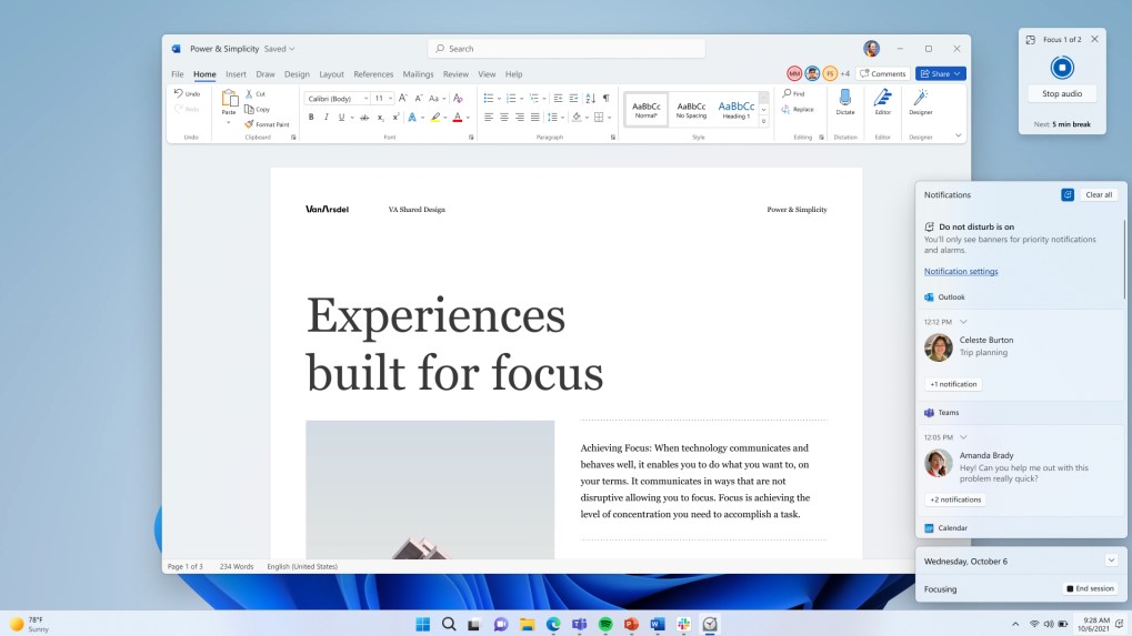 Sesión de Focus y No Molestar en Windows 11 (Microsoft)
