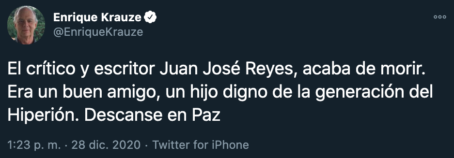 Enrique Krauze confirmó la noticia a través de sus redes sociales (Foto: Twitter)