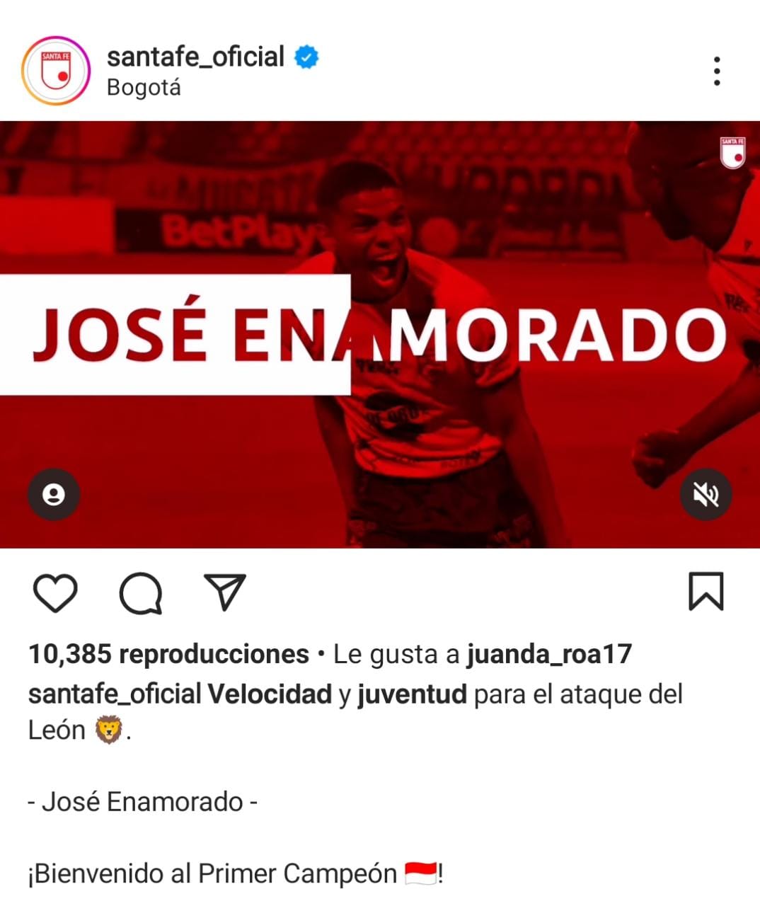 José Enamorado, nuevo jugador de Santa Fe. Tomado de @santafe_oficial