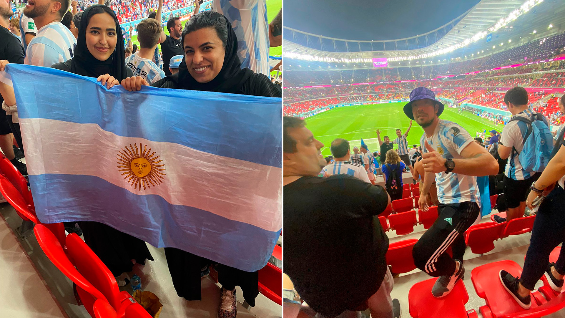 Las musulmanas qataríes y el Chino Vittor: mixtura de todo tipo para alentar a la selección argentina