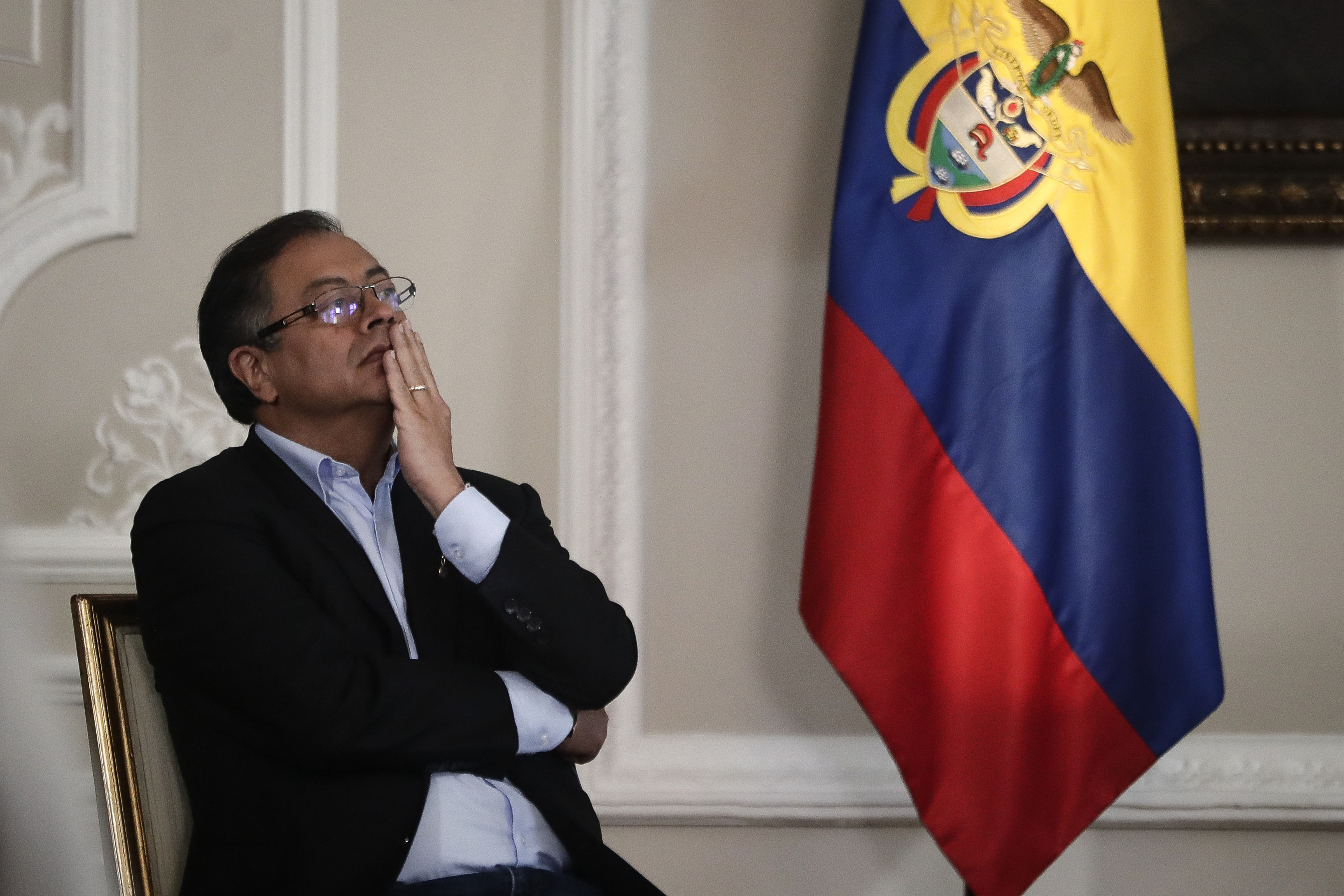 FILE - Colombian President Gustavo Petro waits to give a press conference on the 100th day of his government at the Nariño Palace presidential office in Bogota, Colombia, on Nov. 15, 2022. (AP Photo/Iván Valencia, Archive)
