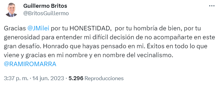 El mensaje de Britos en las redes sociales