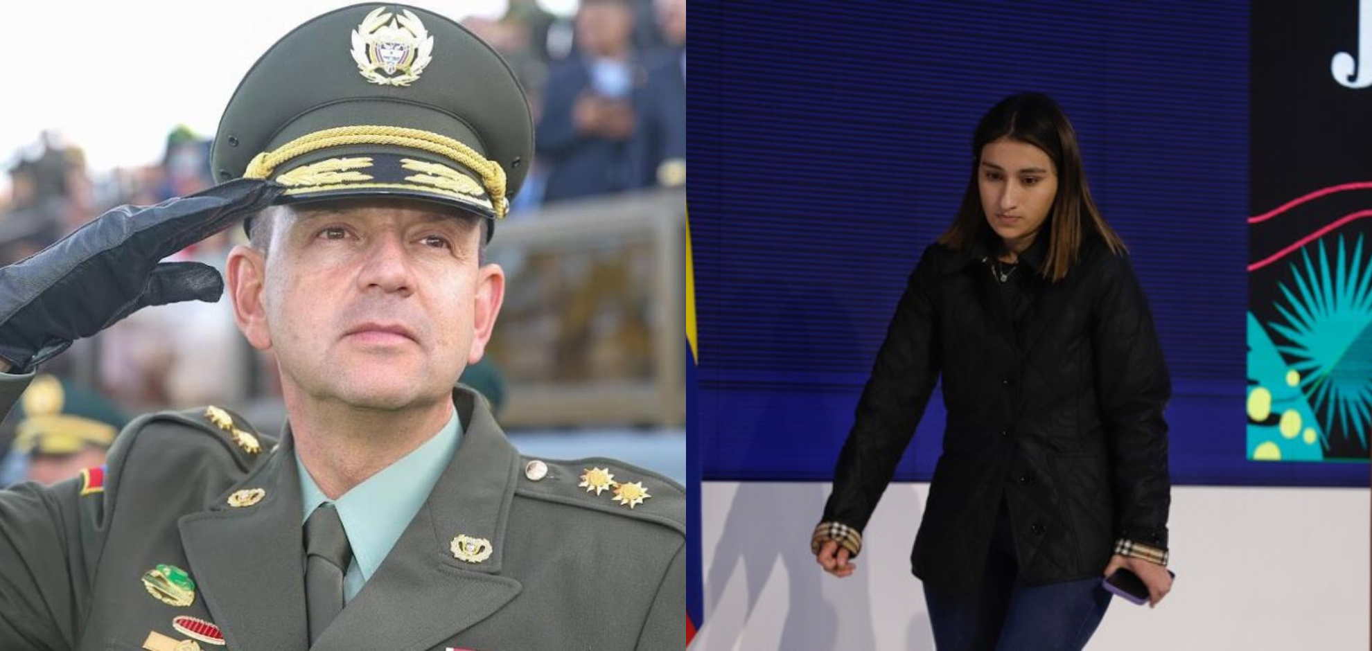Brigadier general José Luis Ramírez Hinestroza, comandante de la Policía de Bogotá, y Laura Sarabia.