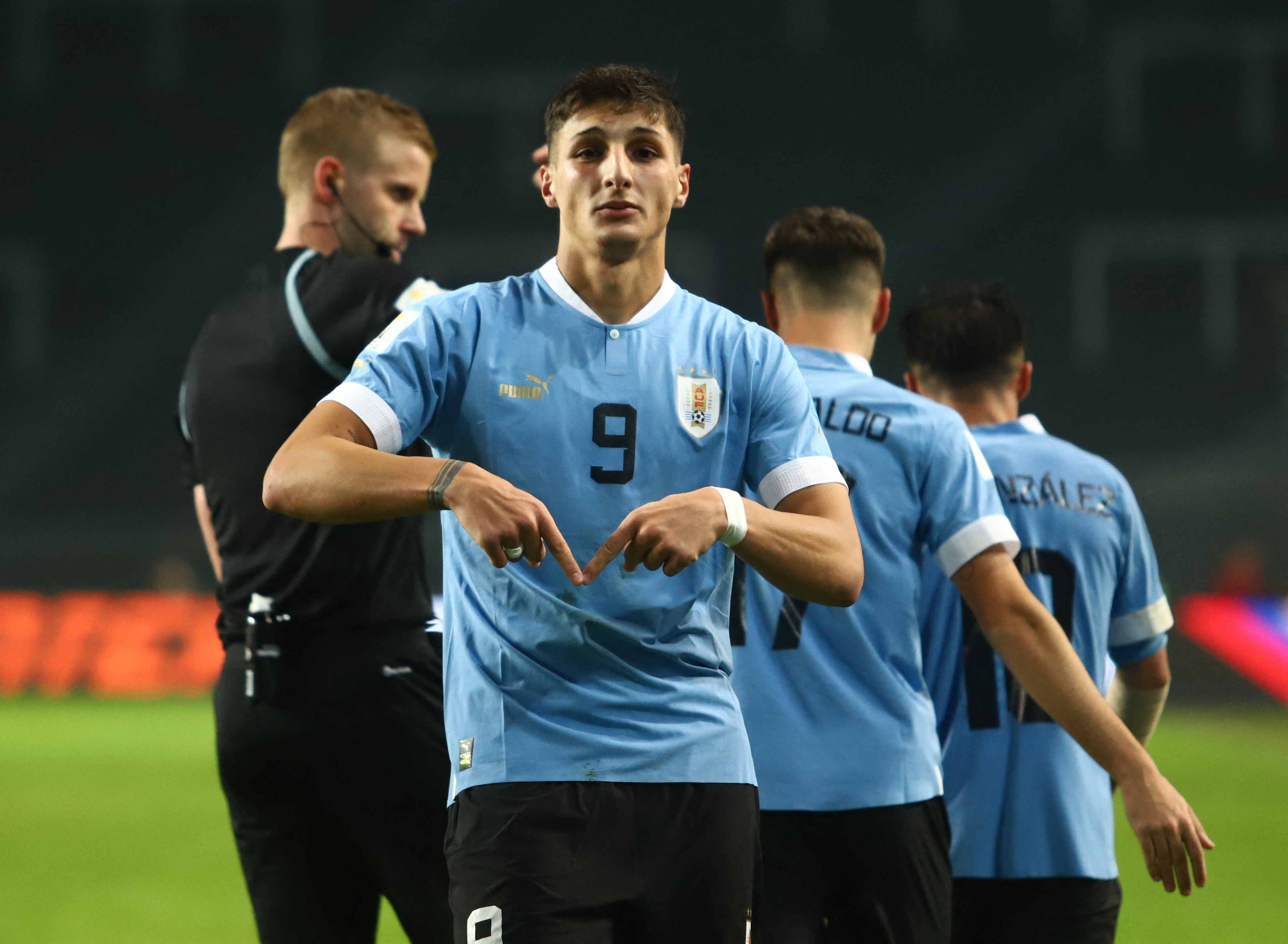 Andrés Ferrari festeja su gol que aportó en el 4-0 de Uruguay ante Irak (REUTERS/Matias Baglietto)