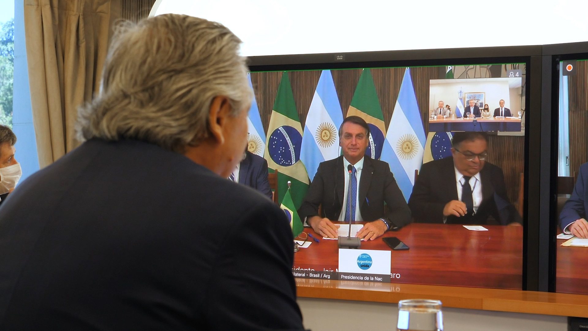 Alberto Fernández durante una conferencia con su par brasileño Jair Bolsonaro