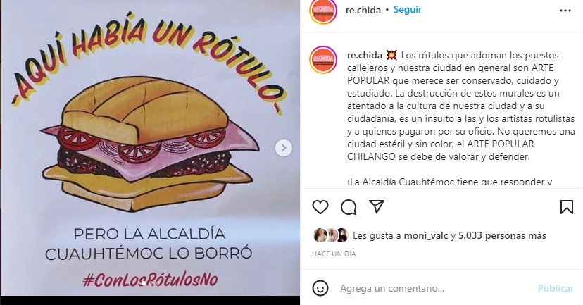 Colectivos se han unido contra la desaparición los rótulos en la alcaldía Cuauhtémoc  (Foto: Instagram / @re.chida)