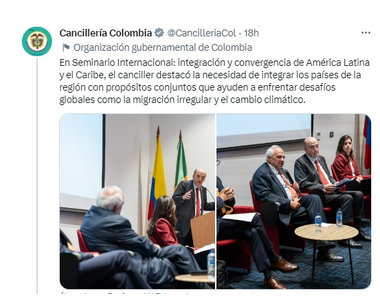 Leyva referred to the need to launch a Regional Conference on Drug Trafficking.  @CancilleriaCol/Twitter.
