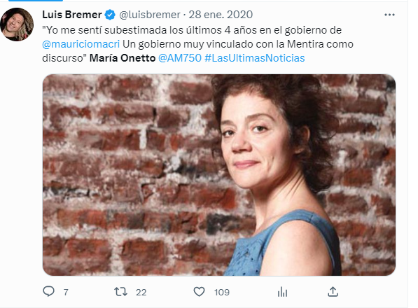 Luis Bremer recordó unas palabras de María Onetto, a raíz de su muerte (Foto: Twitter)