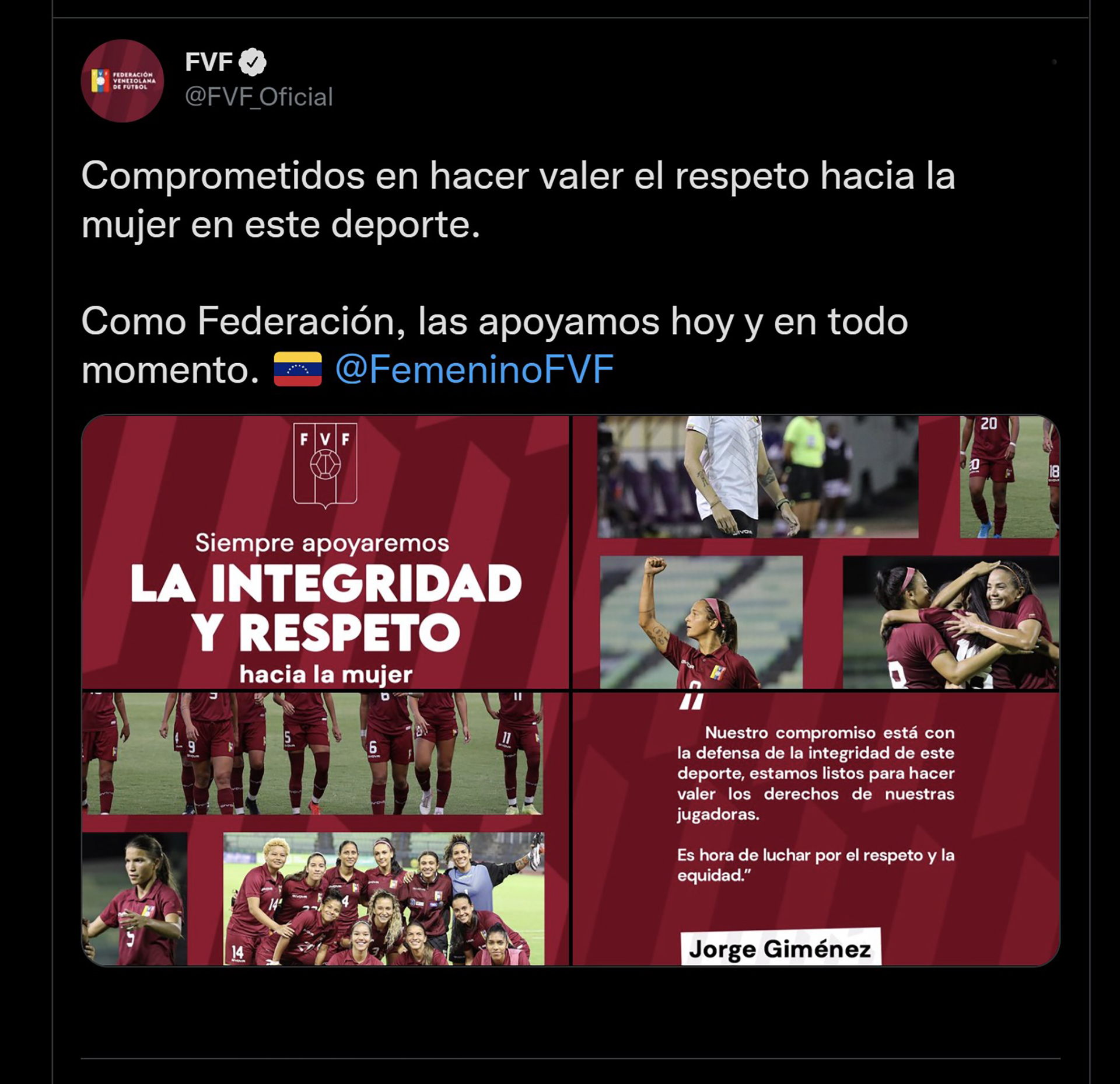 El tuit de la Federación Venezolana de Fútbol