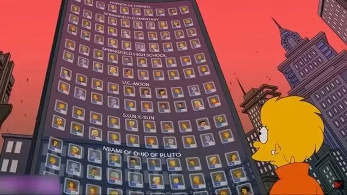 Los Simpsons, ha predicho a varios sucesos. A pesar de que sigue en desarrollo, desde el 2011, predijeron el metaverso en un capítulo en el que Lisa entra a este espacio virtual buscar a su hija, Zia, y se despliegan perfiles de contactos así como lugares tridimensionales iguales a la realidad. (Foto: Los Simpsons)