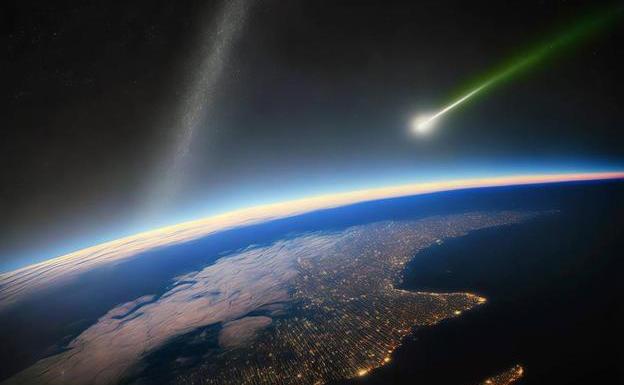 Representación del paso del cometa cerca de la Tierra (Freepick)