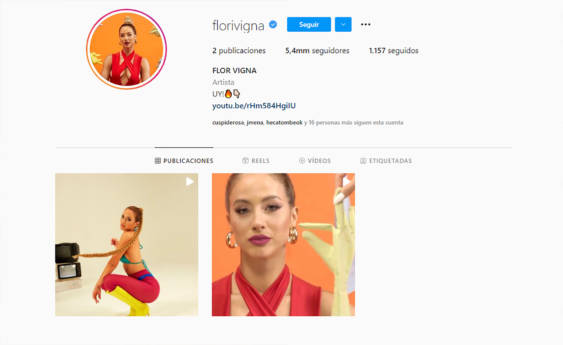 El instagram de Flor Vigna, cantante 