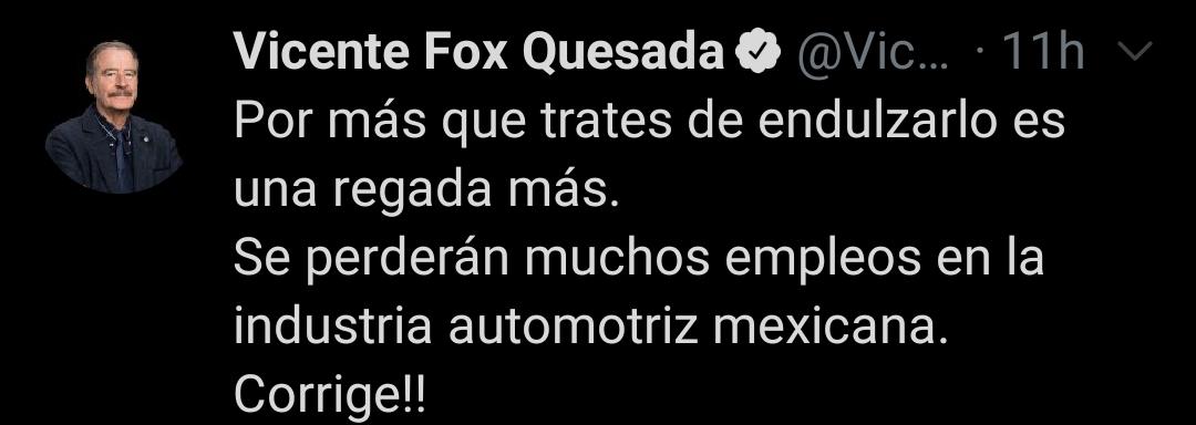 Recientemente, el panista se quejó del decreto para regularizar a los llamados "autos chocolate" (Foto: Twitter/ @VicenteFoxQue)