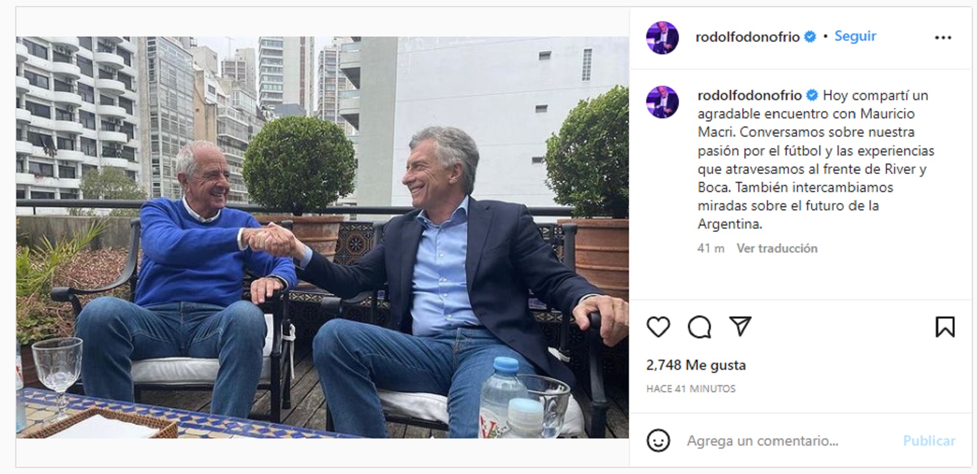 Sugestiva foto de Mauricio Macri junto a Rodolfo D'Onofrio: “Hay mucho por  hacer trabajando juntos” - Infobae