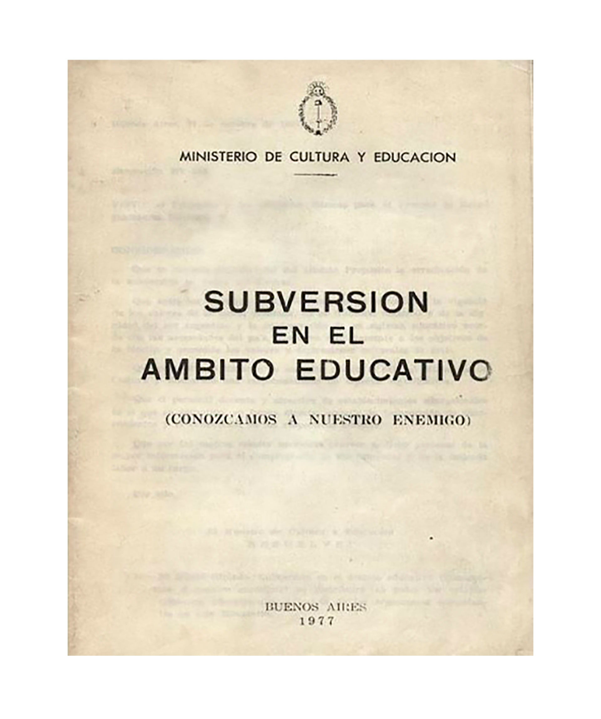 La carátula del manual antisubversivo que se repartió en las escuelas en 1977