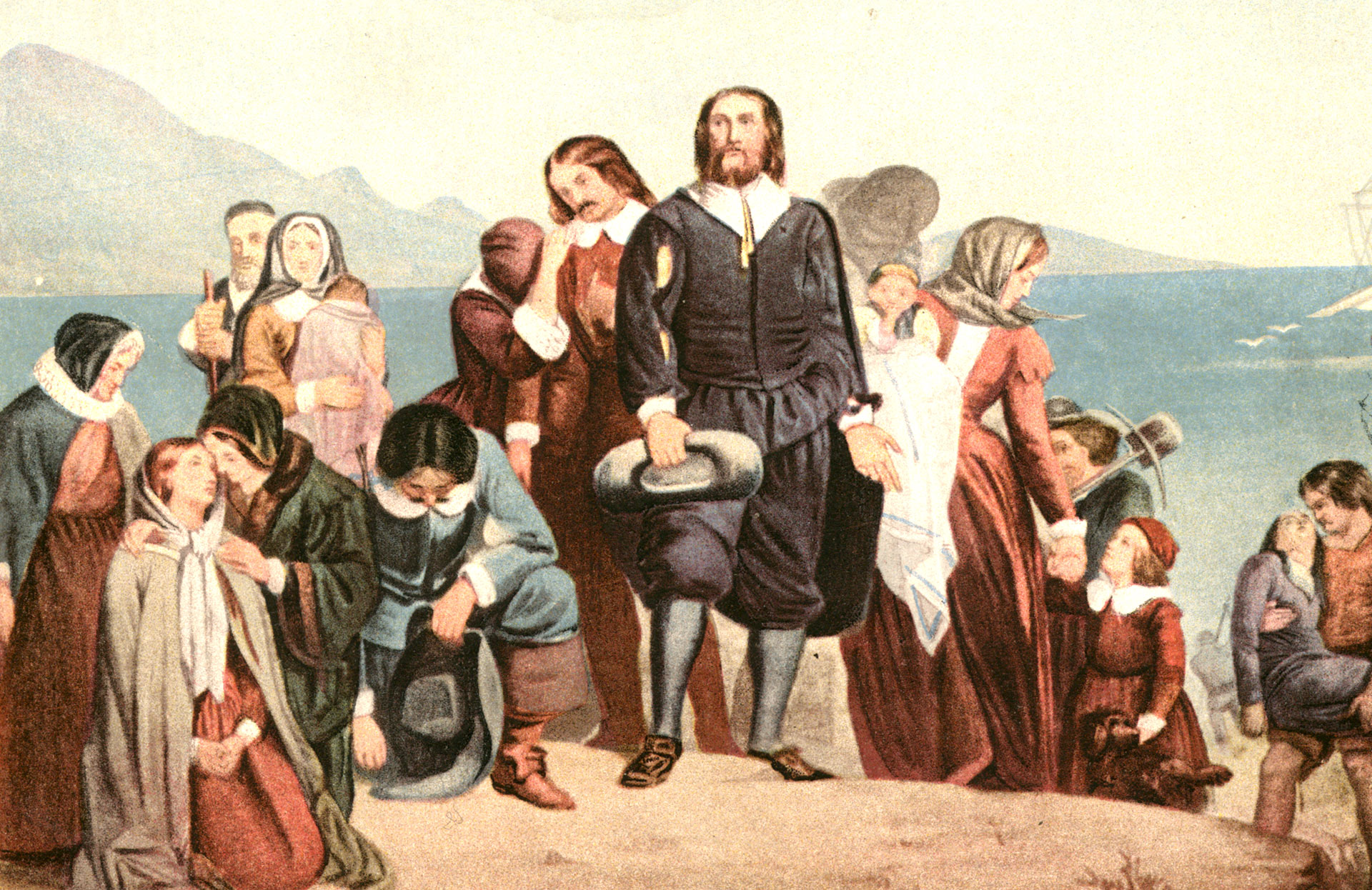 Cuadro de Charles Lucy que reproduce el desembarco de los peregrinos en América (Wikimedia Commons)