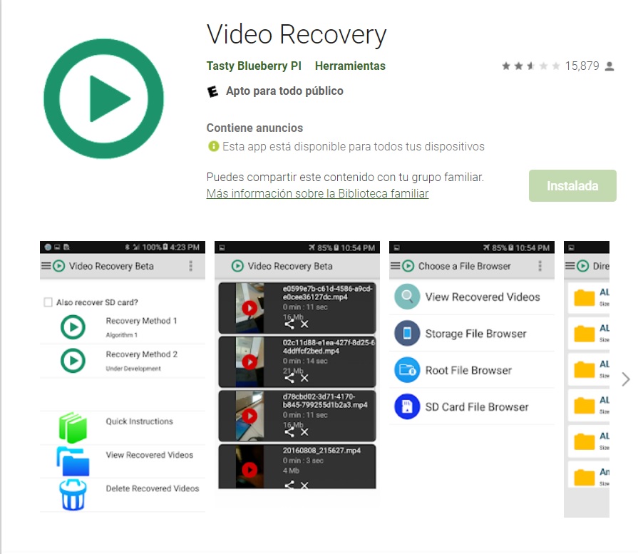Video Recovery restaura todos los videos y crea automáticamente una carpeta con ese contenido