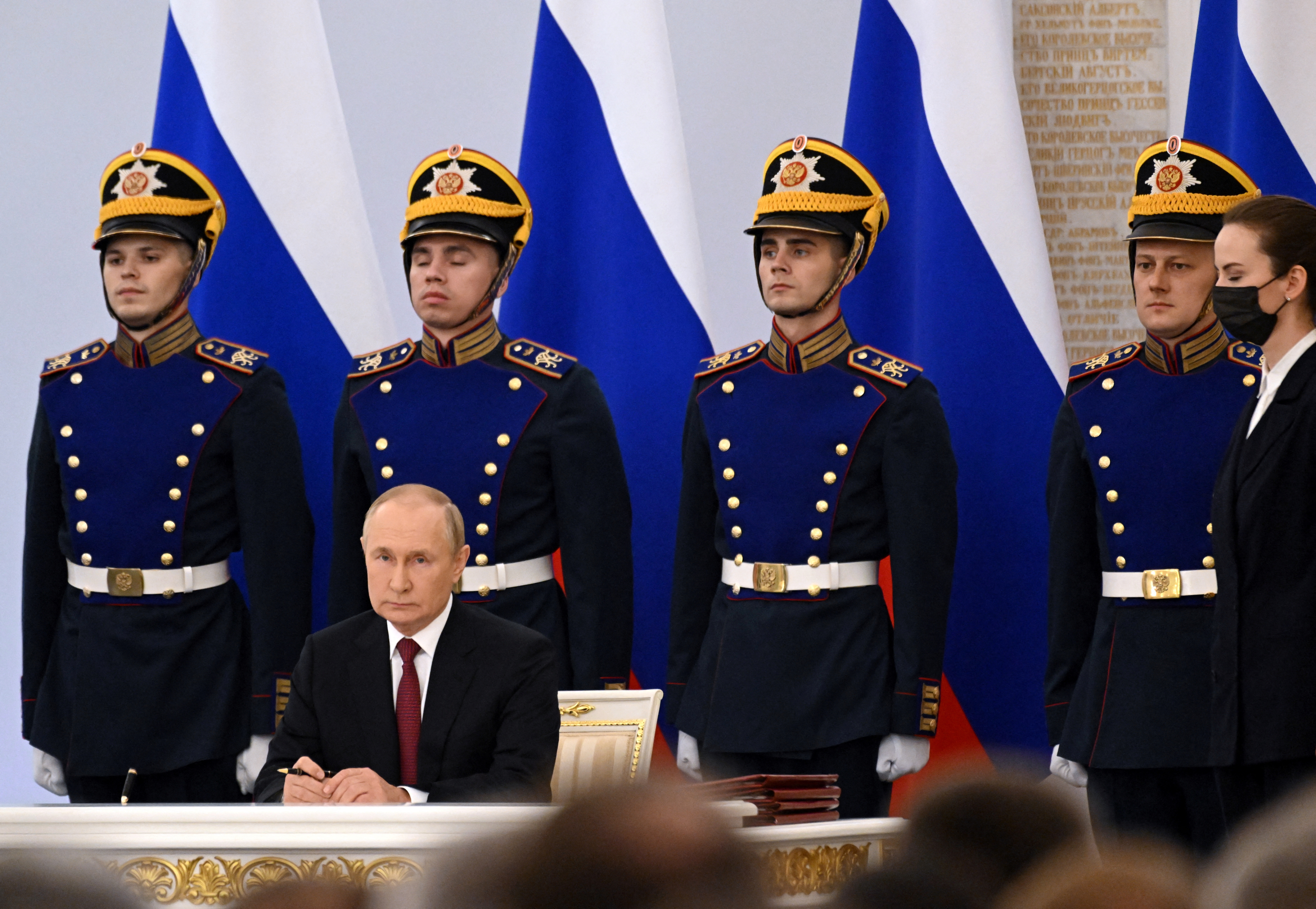 Vladimir Putin en el acto de anexión de regiones (Sputnik/Grigory Sysoyev/Pool via REUTERS)