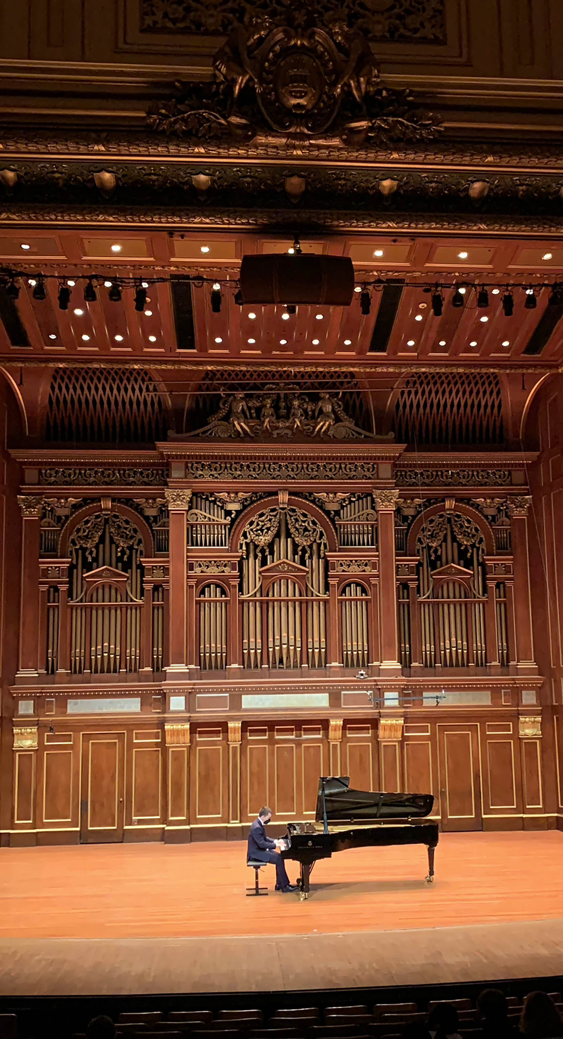 Santiago Galeano during a piano solo recital at Jordan Hall in Boston