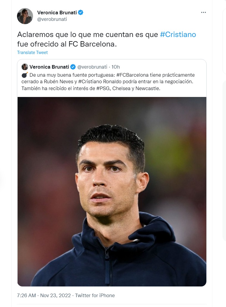 El mensaje de Verónica Brunati sobre la posibilidad de que Cristiano Ronaldo recale al Barcelona