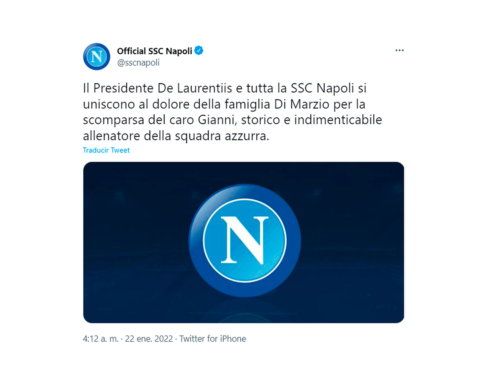 El tuit del Napoli por la muerte de Di Marzio