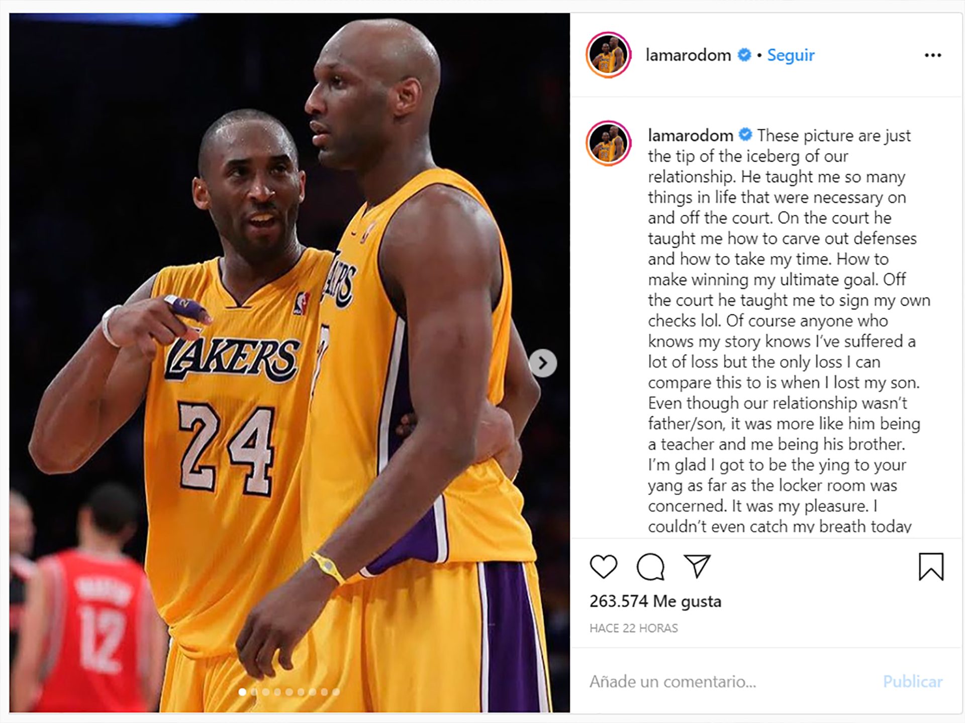 La carta de Lamar Odom a Kobe Bryant tras su muerte