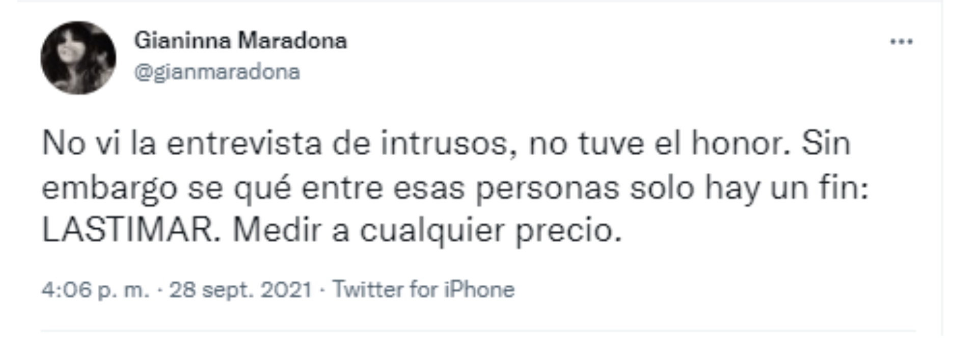 El tweet de Gianinna Maradona tras las declaraciones de Mavys y la entrevista a Omar Suárez