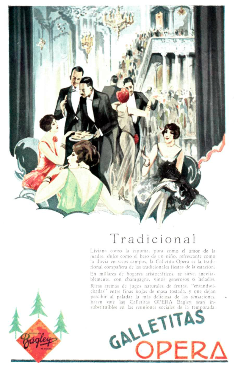 Aviso de galletitas Opera, 1929, Caras y caretas.
