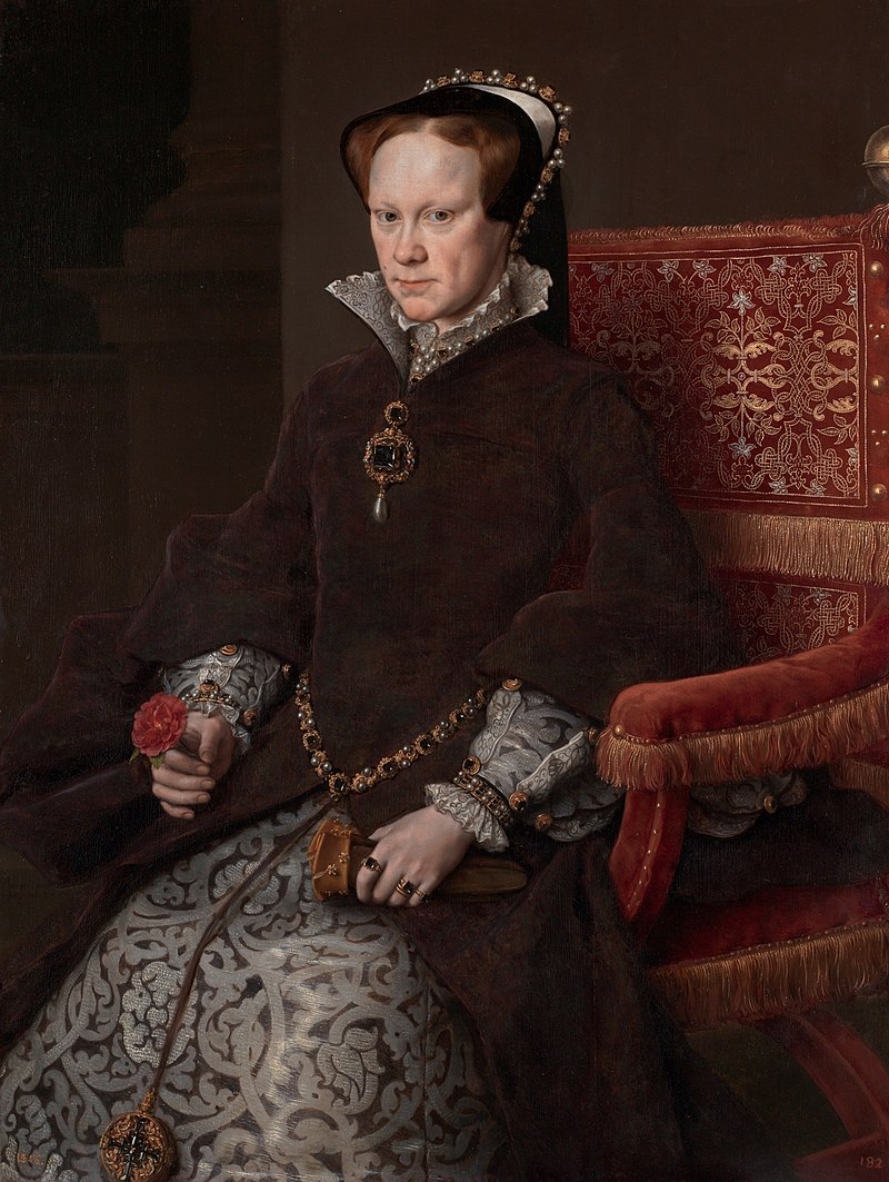 María Tudor era hija de Catalina de Aragón (hija de Fernando e Isabel, los Reyes Católicos) y de Enrique VIII. Retrato de Antonio Moro (1554), que se encuentra en el Museo del Prado