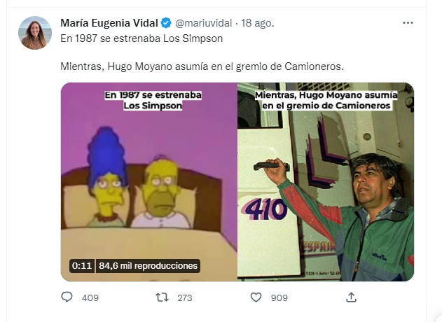Tuit de María Eugenia Vidal sobre los años de mandato de Hugo Moyano