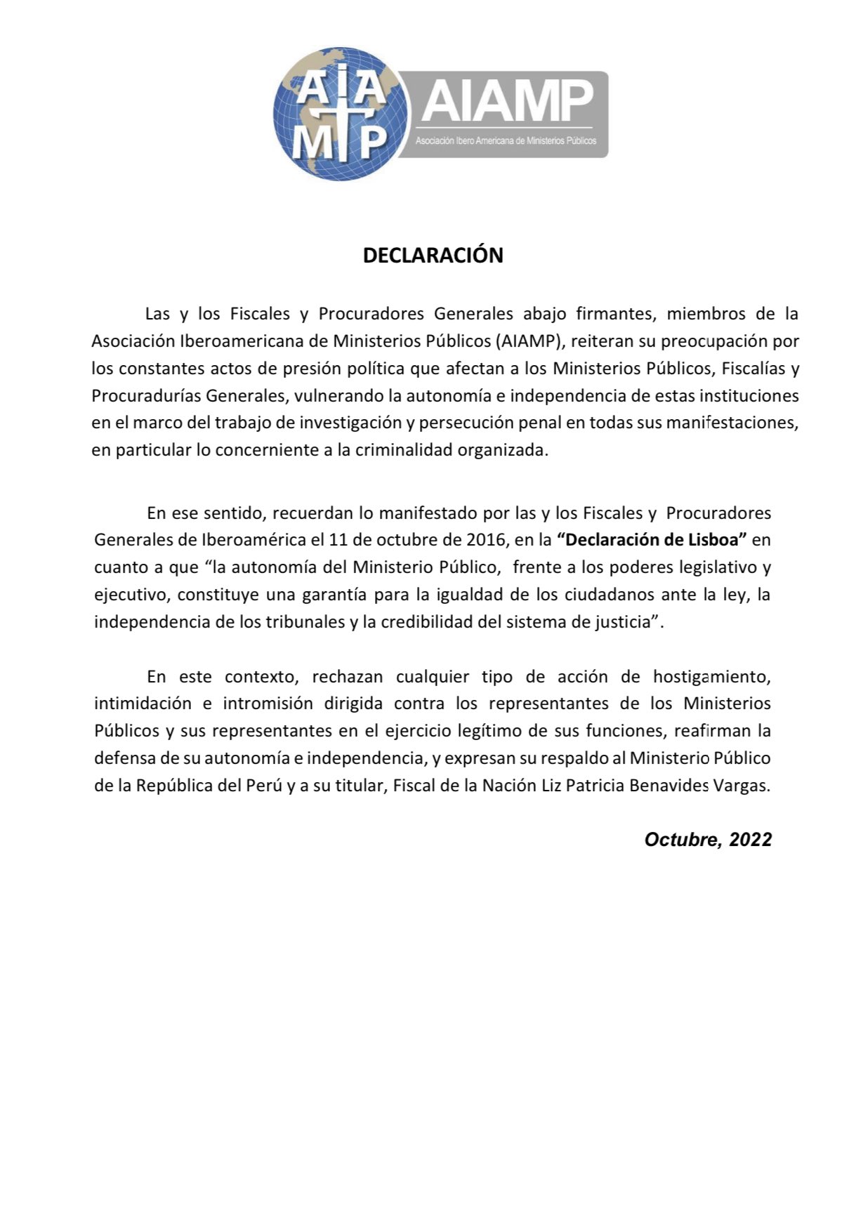 Declaración de AIAMP.