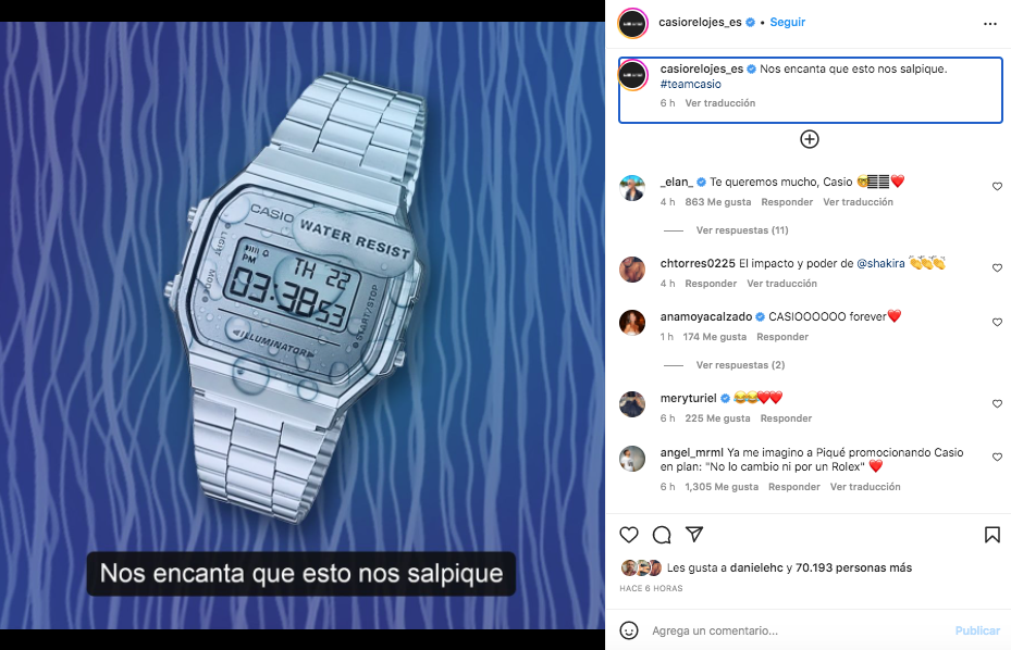 Relojes Casio en Colombia aprovecharon la tendencia en redes gracias a Shakira y promocionaron sus relojes. @casiorelojes_es/Instagram