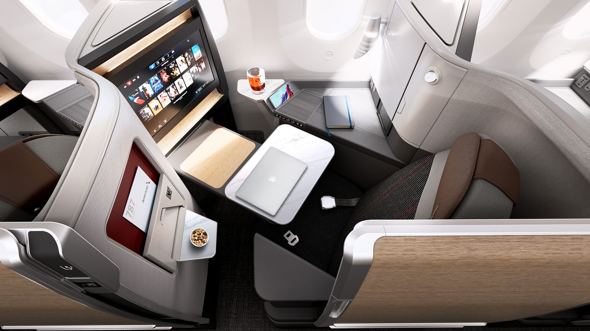 Los clientes que viajen juntos y quieran cenar juntos o compartir su espacio personal pueden hacerlo en la Suite Flagship del Boeing 787-9