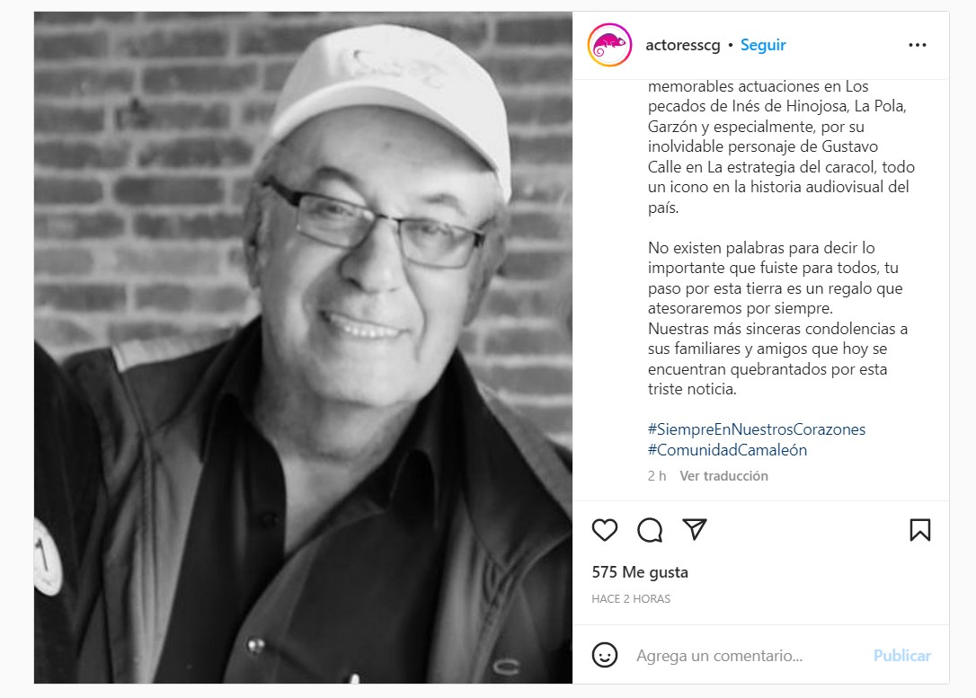 Desde Actores Sociedad Colombiana de Gestión también lamentaron la muerte del actor paisa. Twitter.