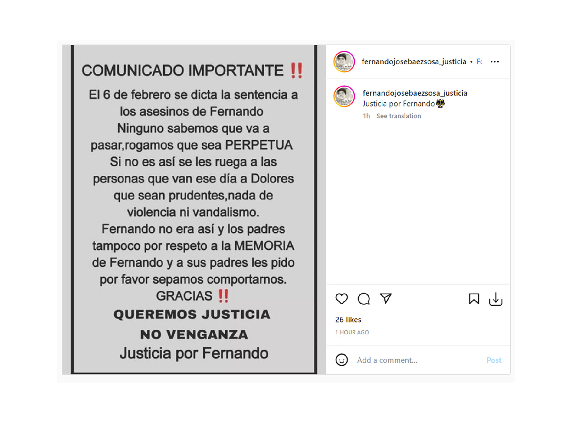 Distintas páginas que piden "Justicia por Fernando" solicitaron “prudencia” a las personas que van a estar presentes en la ciudad de Dolores
