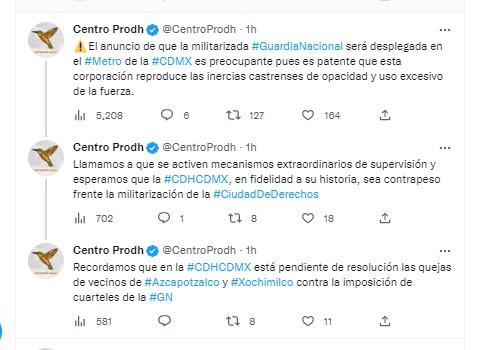 El Centro Prodh criticó el uso excesivo de fuerza de la GN y su despliegue en el Metro de la CDMX (Foto: Twitter@CentroProdh)