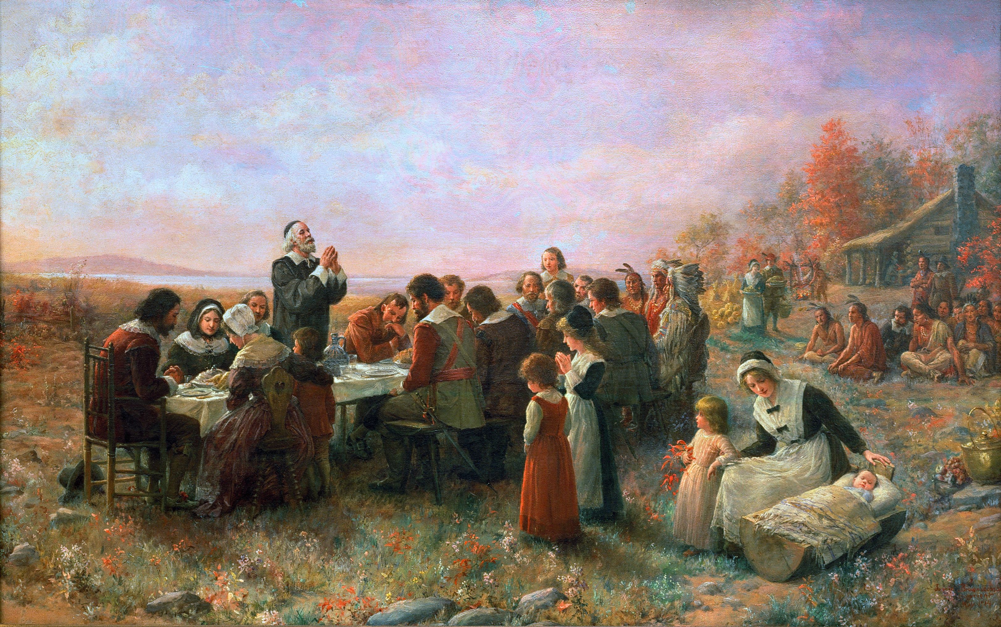 Ilustración de la primera celebración del Thanksgiving