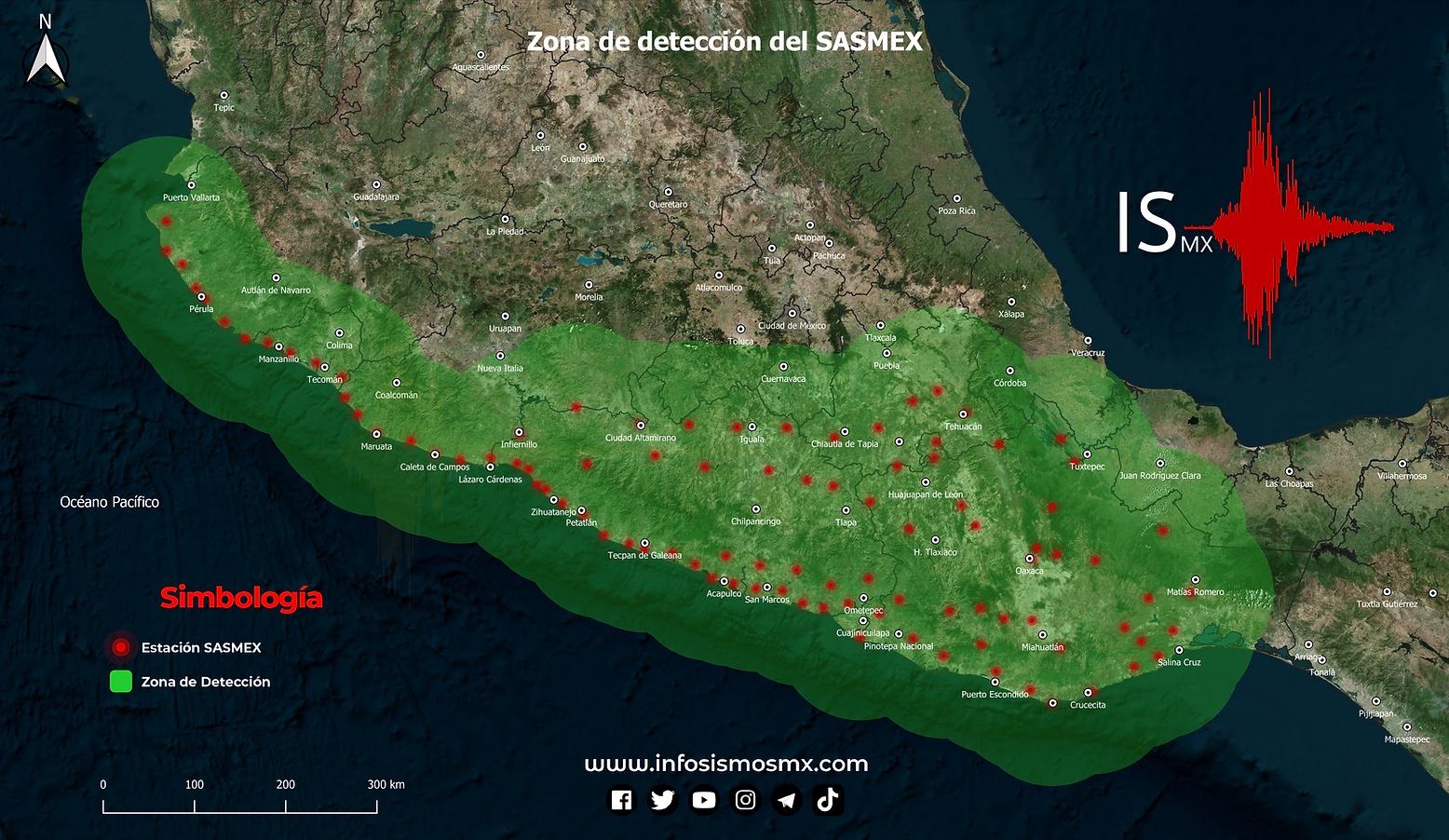 Las 96 estaciones sismo sensoras del Sistema de Alerta Sísmica Mexicano (SASMEX) en el sur de México (Foto: InfoSismosMX)