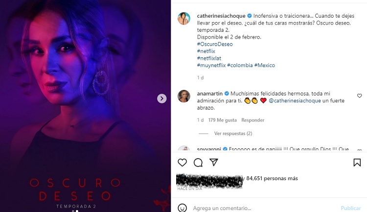 Catherine Siachoque participará en la segunda temporada de la serie  mexicana de Netflix 'Oscuro deseo' - Infobae