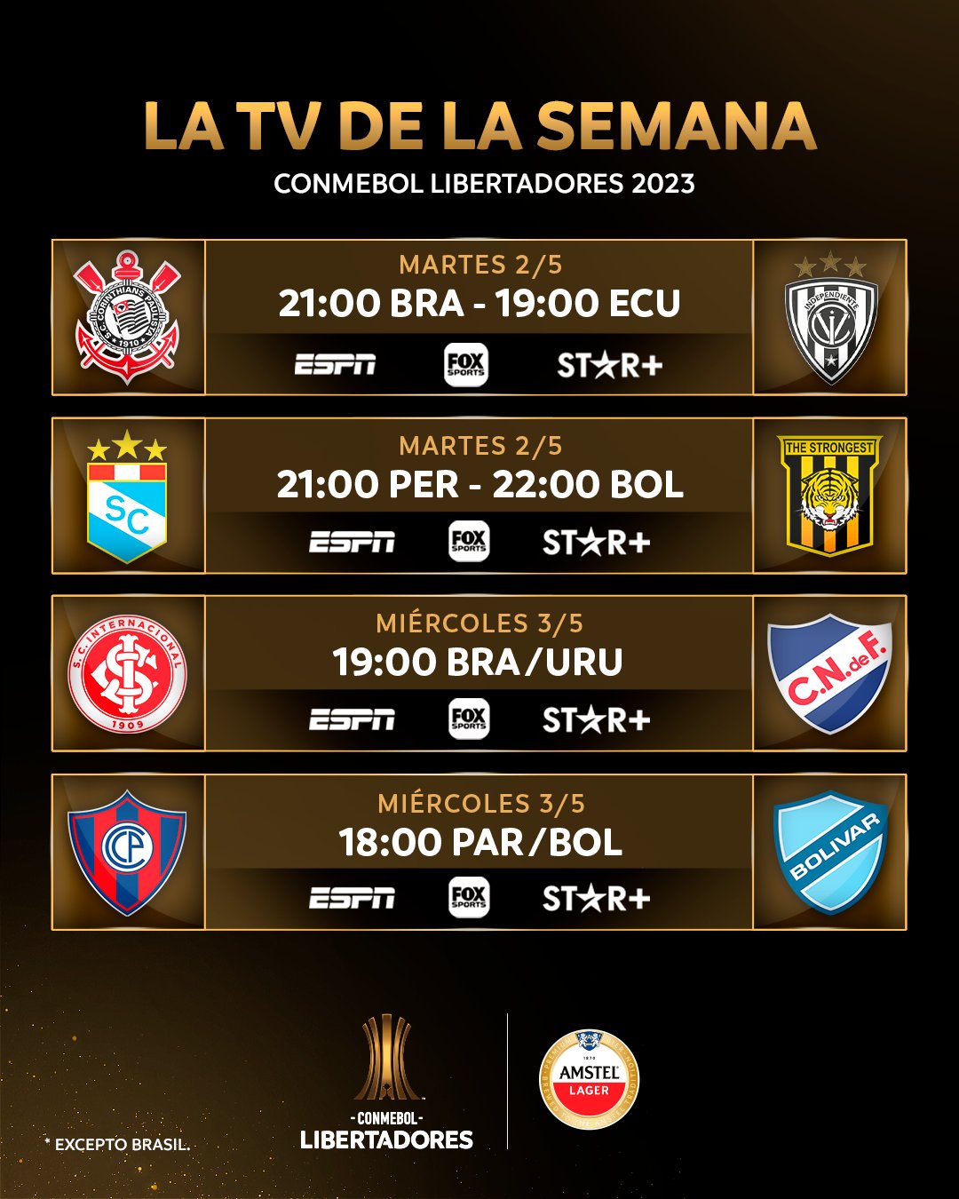 TV channels of Sporting Cristal vs The Strongest for Copa Libertadores.