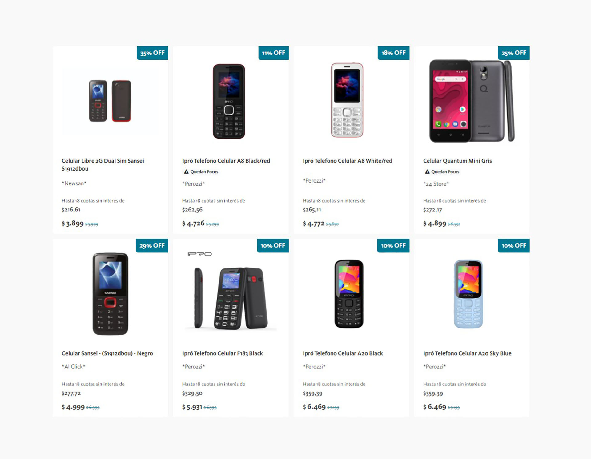 Los celulares de menor precio.