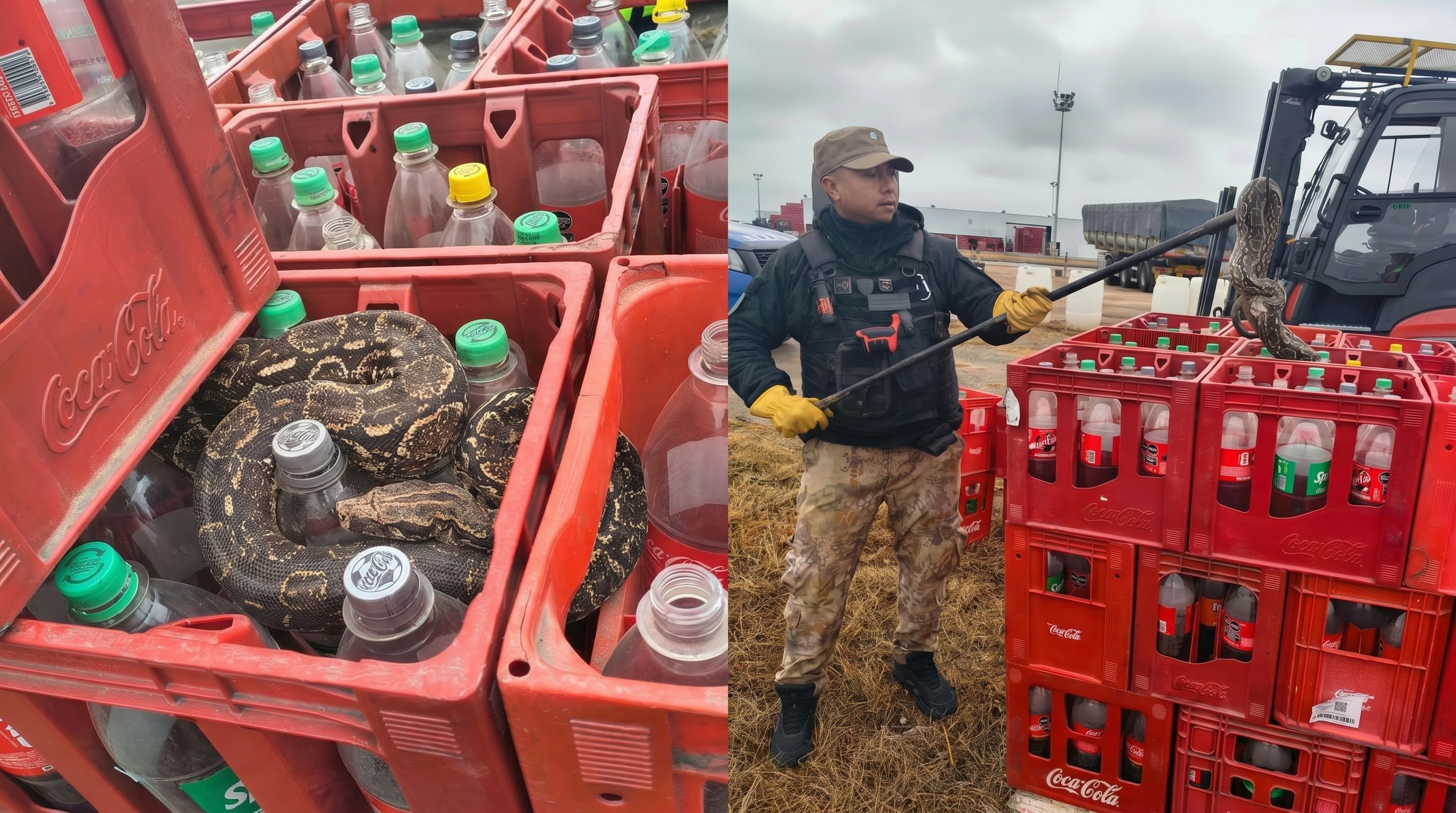 Video: encontraron una serpiente en un caj&oacute;n de gaseosas en una reconocida planta de bebidas de C&oacute;rdoba