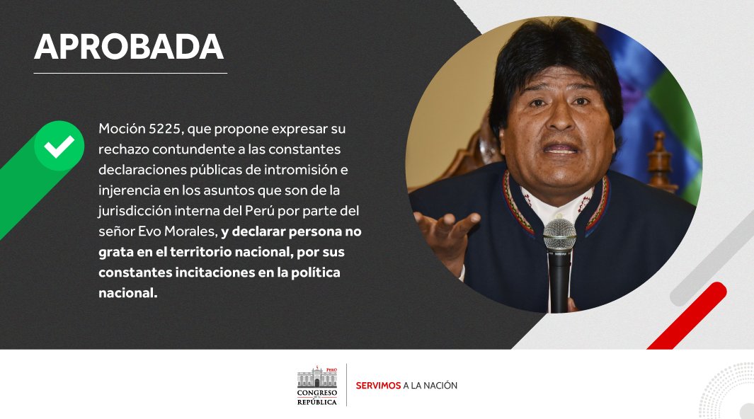 En enero pasado, el Congreso de la República aprobó la moción para declarar 'persona no grata' a Evo Morales por su injerencia política.