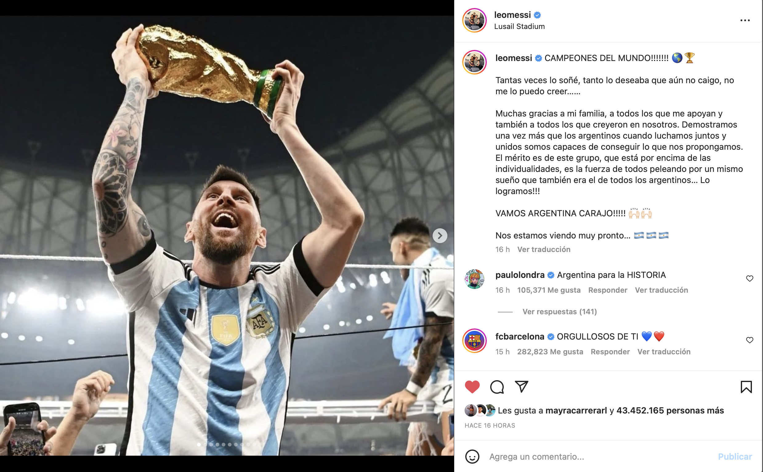 Lionel Messi en Instagram.