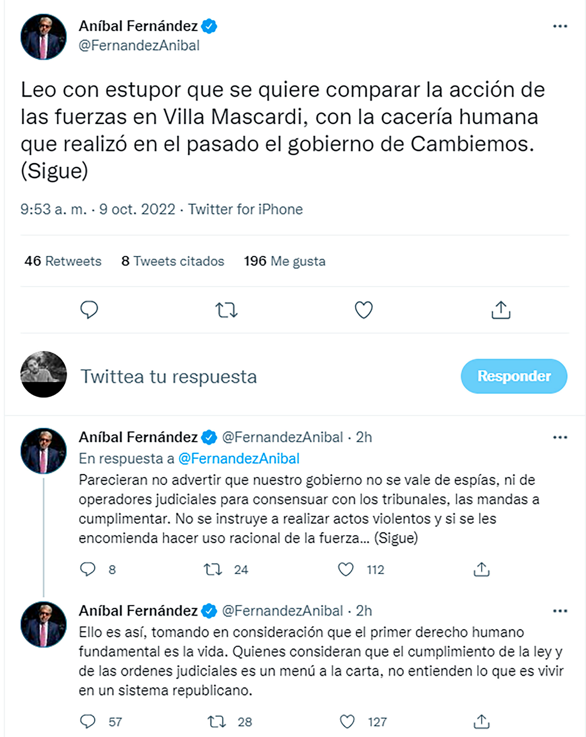 Aníbal Fernández y su comparación con el desalojo que hizo Cambiemos Villa Mascardi