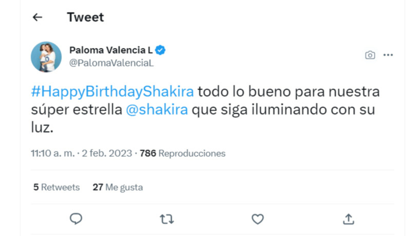 Senadora Paloma Valencia aprovechó tendencia para desearle feliz cumpleaños a Shakira