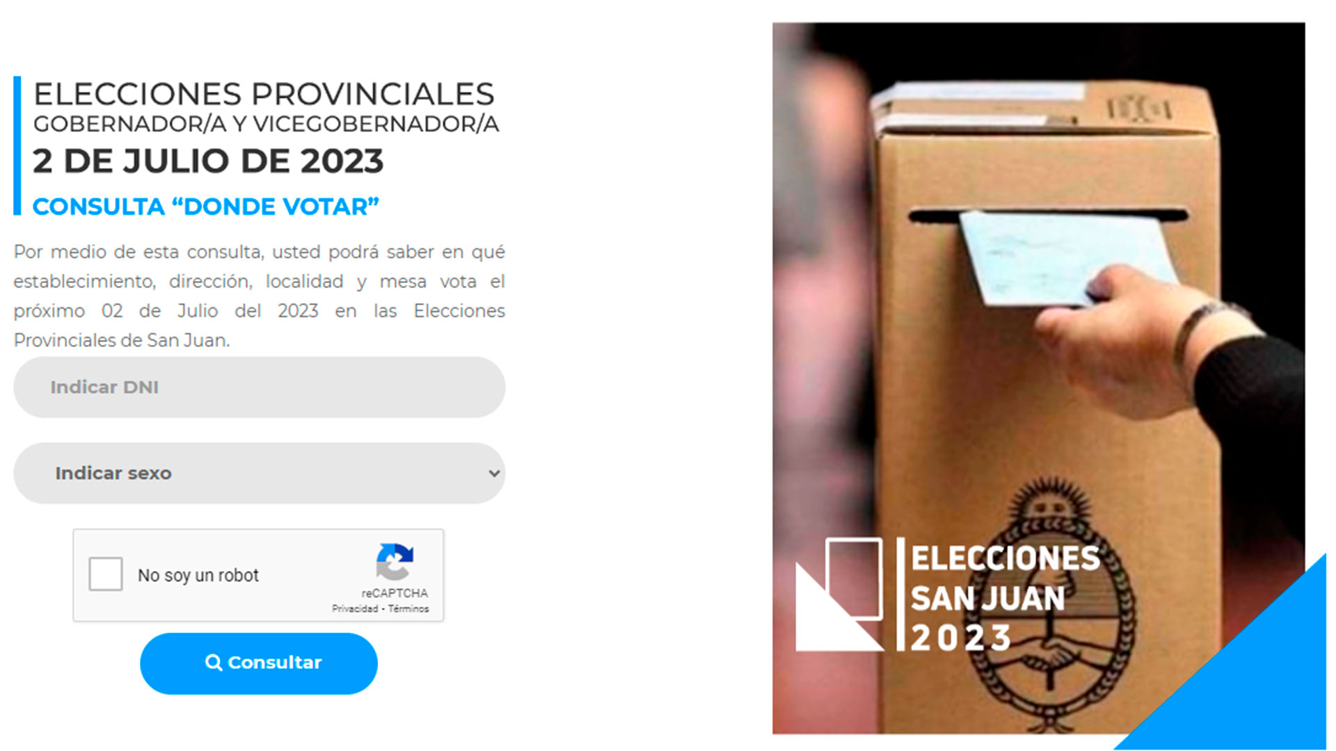Así se ve el sitio web habilitado por el Tribunal Electoral de San Juan para consultar el padrón electoral